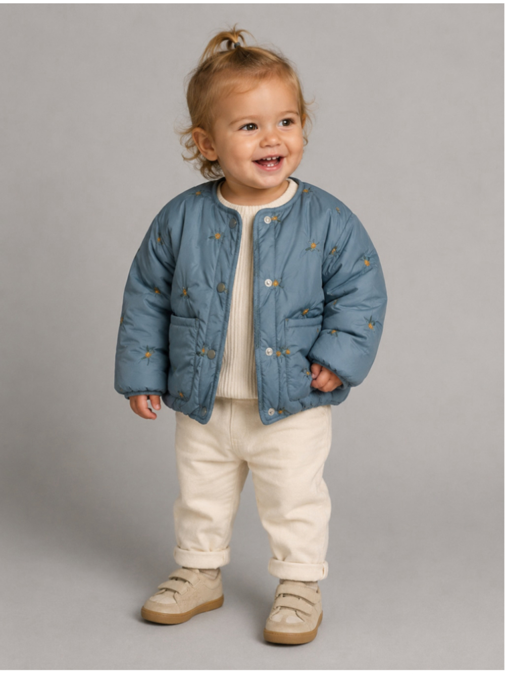 Zara Girls Blue Embroidered Fruit Puffer Jacket 2-3 Years